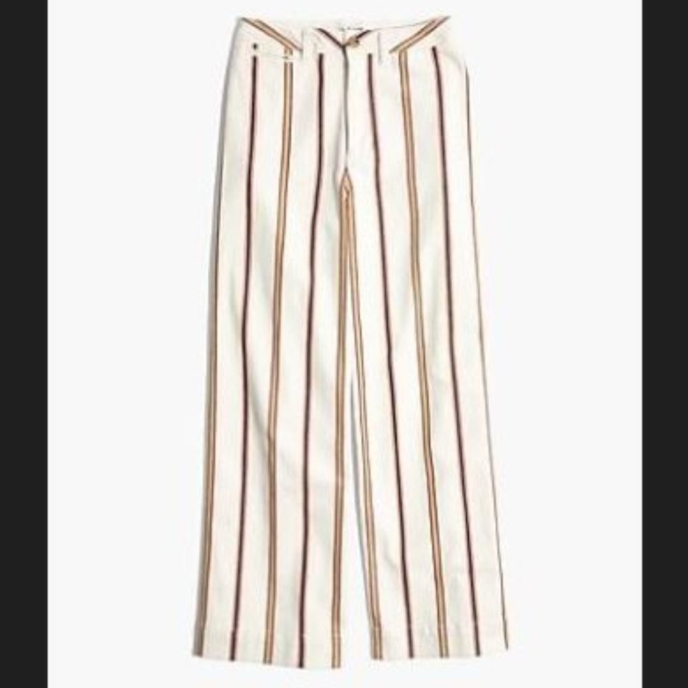Like New Rare Madewell Emmett Wide-Leg Crop Pants Antique Coral Stripe Size 26